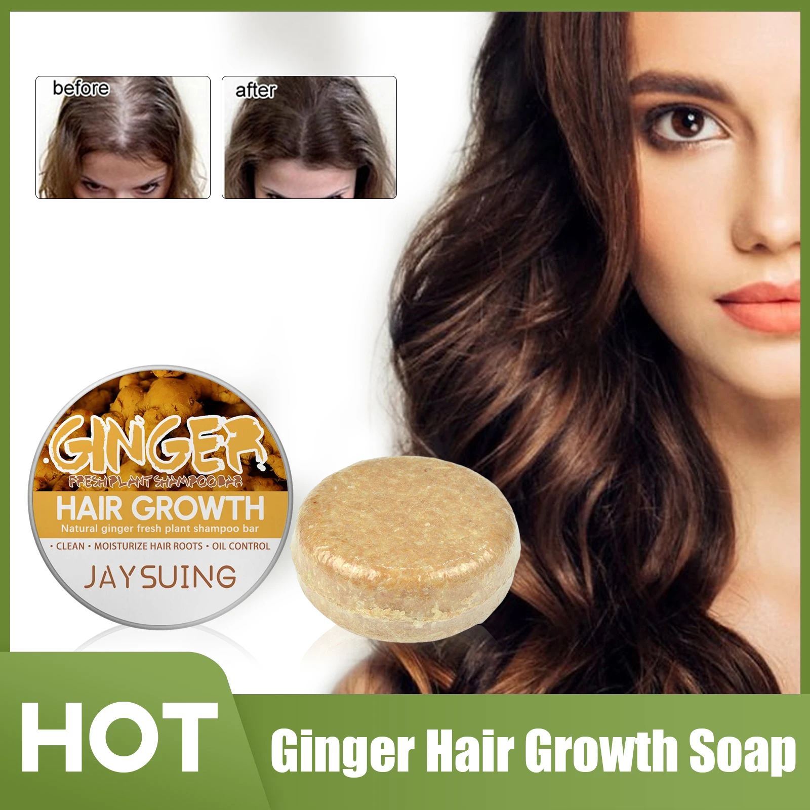 Ginger Shampoo Soap Hair Growth Baldness Treatment Regrowth Dandruff Removal Oil Control Nourishing Scalp Anti-Hair Loss Bar