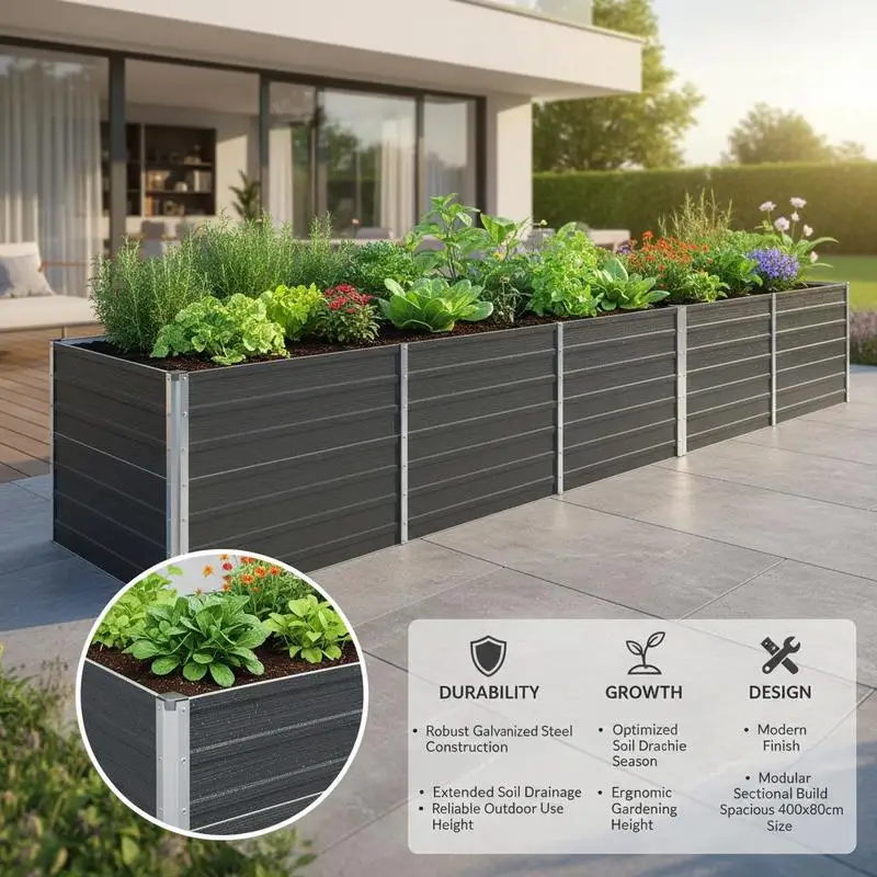 Lit surélevé de jardin Acier galvanisé 400x80x77 cm Anthracite