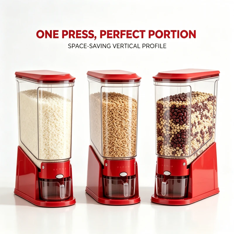 Rice bucket, large-capacity sealed rice storage container, with measuring cup, dry goods dispenser, suitable for kitchen countertops, storage rooms, for storing rice, grains, cereals, red