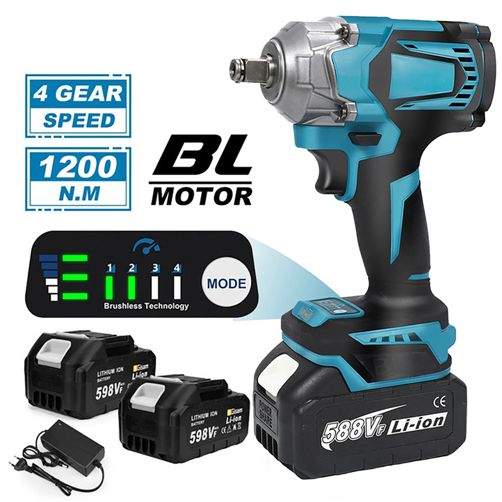 Clé à chocs électrique sans fil 1200 N.M, 8 vitesses, 1/2'', tournevis sans fil, outil de réparation automobile, pour batterie Makita 18V