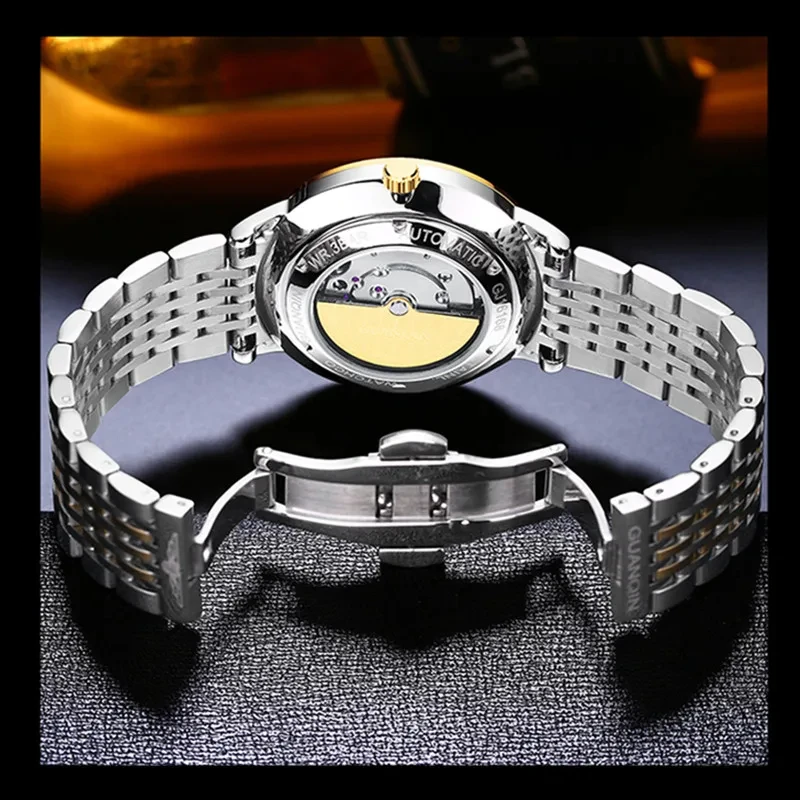 GUANQIN 2024 New watch Sapphire Waterproof Luminous Week Calendar watch for men Stainless steel Mechanical Watch Reloj hombre