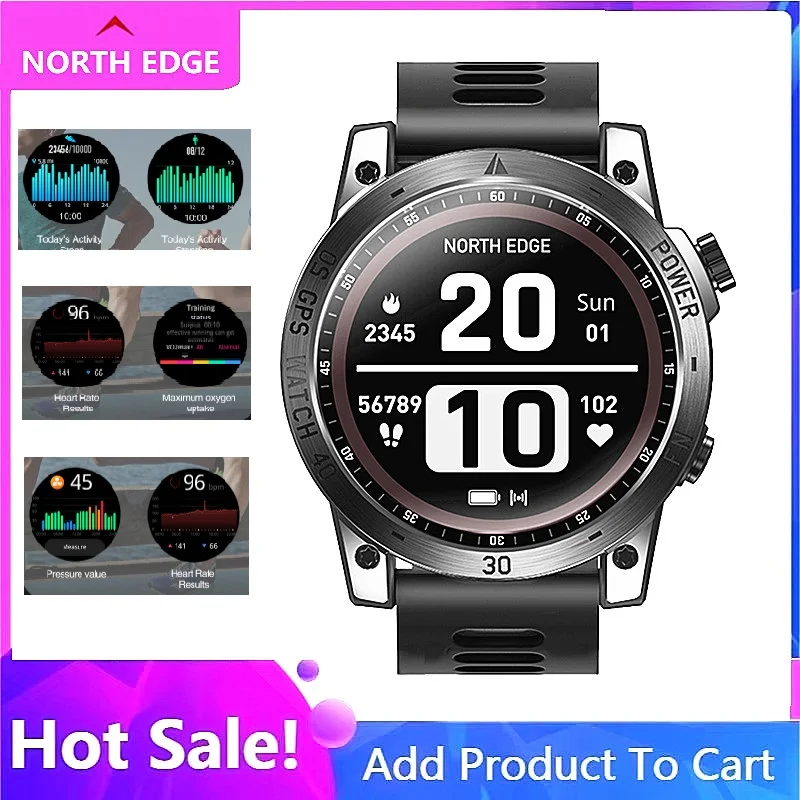 NORTH EDGE Cross Fit 3 GPS Watches Men Sport Watch 1.43 HD AMOLED Display 50M ATM Altimeter Barometer Compass Smartwatch for Men