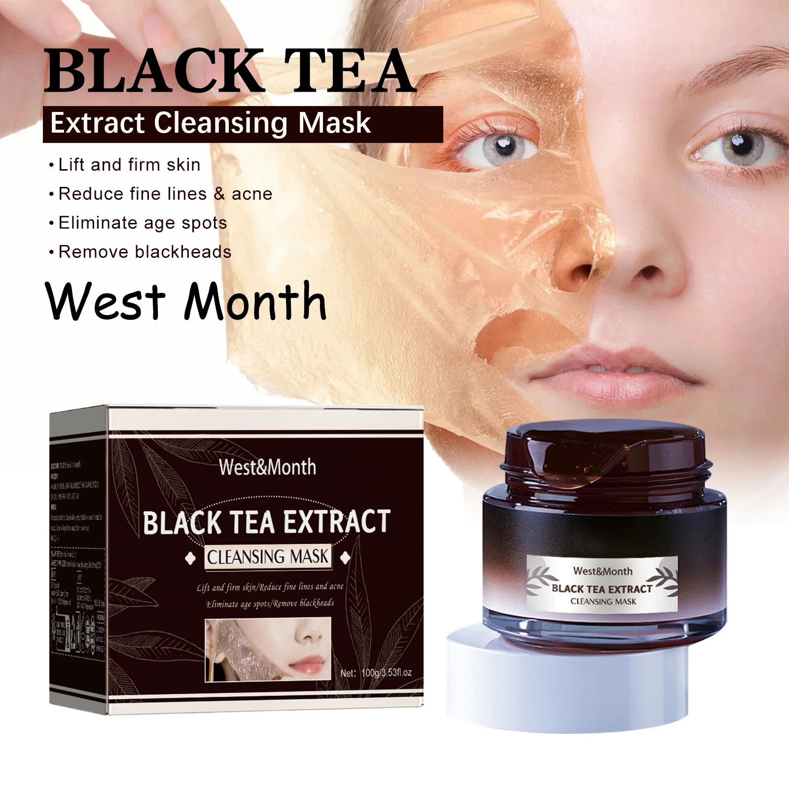 

West Month Black Tea Face Cleaning Mask Deep Cleaning Pores Brightening Skin Tone Smoothing Pore Shrink Exfoliating Face Mask