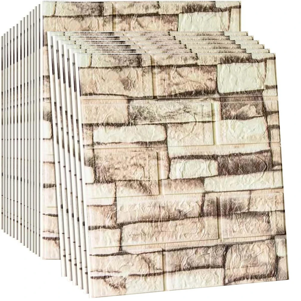 10 stuks zelfklevende 3D-muurpanelen (peel-and-stick), 3D-behang met baksteenlook, op maat te snijden panelen voor woon- of slaapkamer