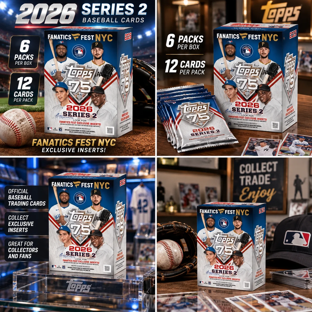 2026 Topps Series 2 Fanatics Fest Baseball Blaster Box, 6 Packs Per Box, 12 Cards Per Pack, 72 Cards Total, Collectible Trading Cards for Set Building, Card Swaps and Hobby Meetups with Baseball Fans