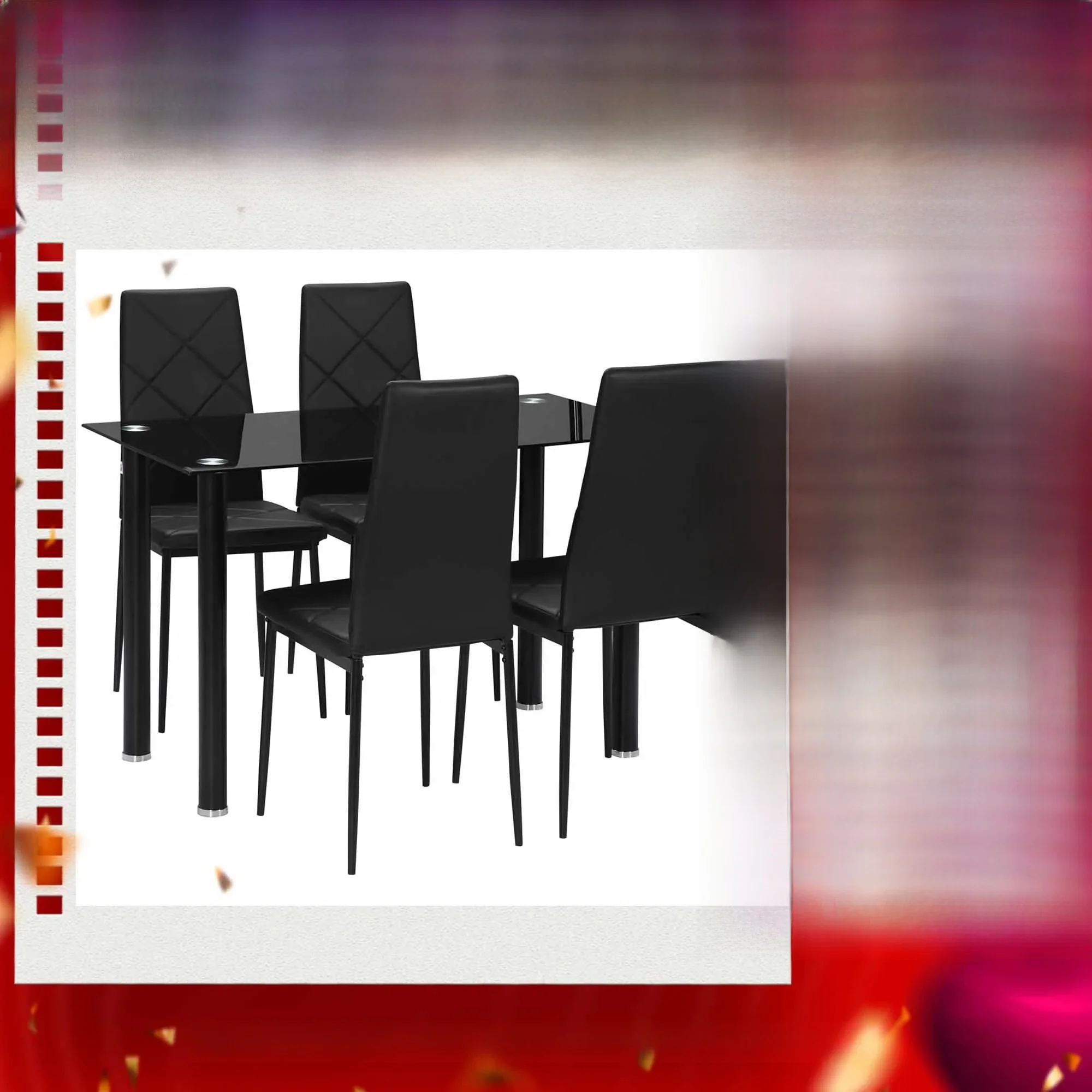 HOMCOM Dining Table Set for 4, Kitchen Table and Chairs w/ Padded Seat Black