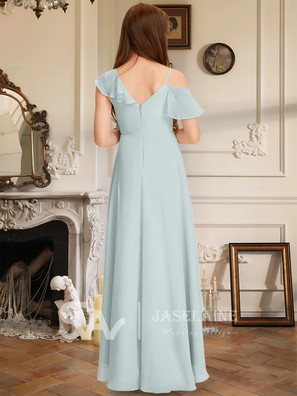 Элегантное асимметричное шифоновое платье трапециевидной формы для подружек невесты цвета слоновой кости, платье с цветочным узором для девочек, официальное свадебное платье для особых случаев