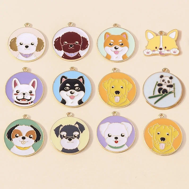 10 Stuks Schattige Email Dier Charmes Husky Corgi Bulldog Puppy Hond Hanger Voor Armband Ketting Handgemaakte Sieraden Bevindingen - afbeelding 2