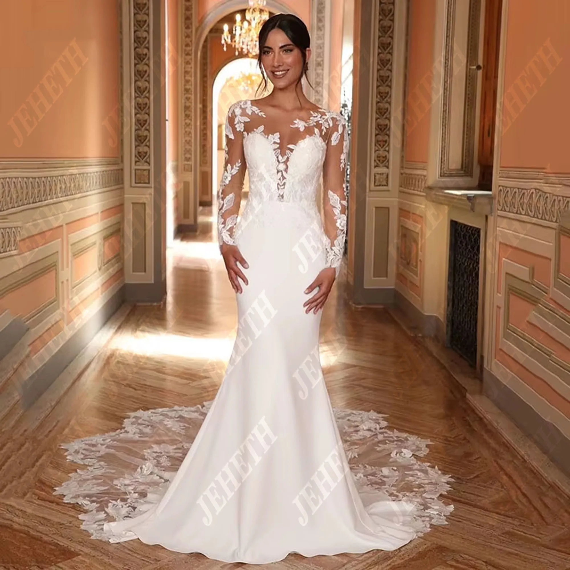 JEHETH ลูกไม้ชุดเดรสเมอร์เมด Elegant Long Sleeve ชุดเจ้าสาว vestidos de novia Vintage Gowns แต่งงาน 2025 ปรับแต่ง