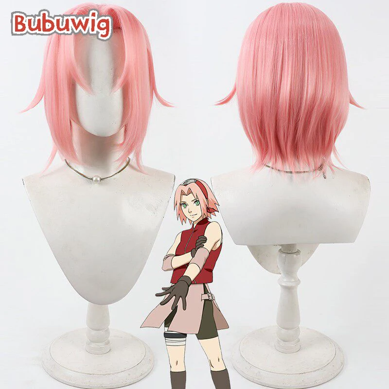 

Bubuwig Synthetic Hair Sakura Haruno Cosplay Wigs Sakura Haruno Role Play Halloween 30cm Short Straight Pink Wig Heat Resistant