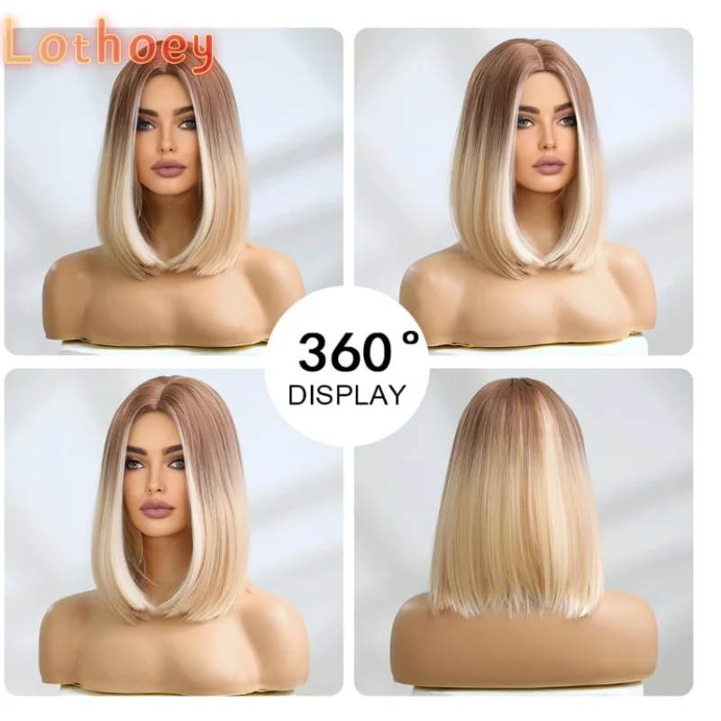 شعر مستعار بوب أشقر مع غرة، شعر مستعار قصير مستقيم للنساء، باروكات شعر دانتيل أمامي، شعر مستعار كوسبلاي للاستخدام اليومي للحفلات