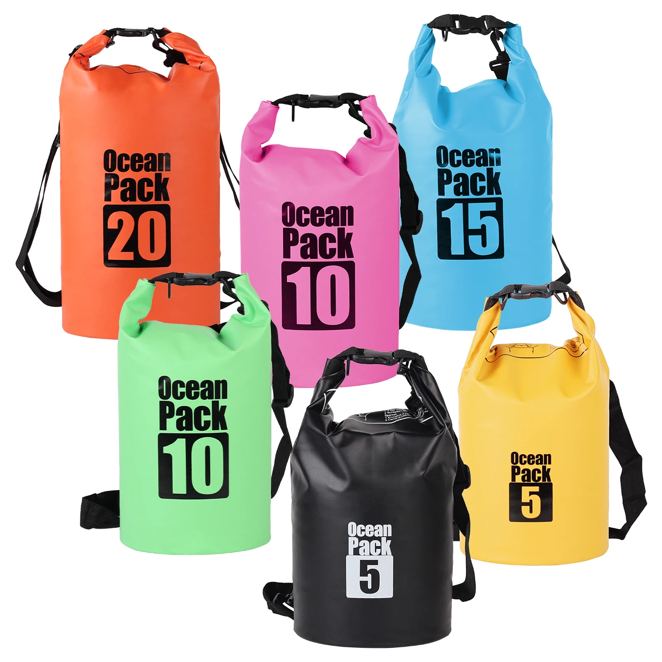 Sac à dos étanche portable 5L-20L, sac de rangement extérieur à fermeture roll-top avec bandoulière et étui étanche pour téléphone