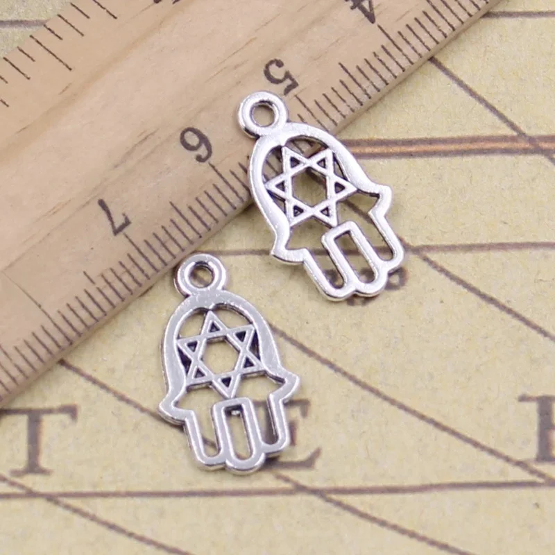 50 sztuk Charms Hamsa ręcznie gwiazda dawida heksagram 20x12mm antyczne srebro kolor zawieszki dokonywanie DIY tybetański znalezienie biżuteria — zdjęcie 2