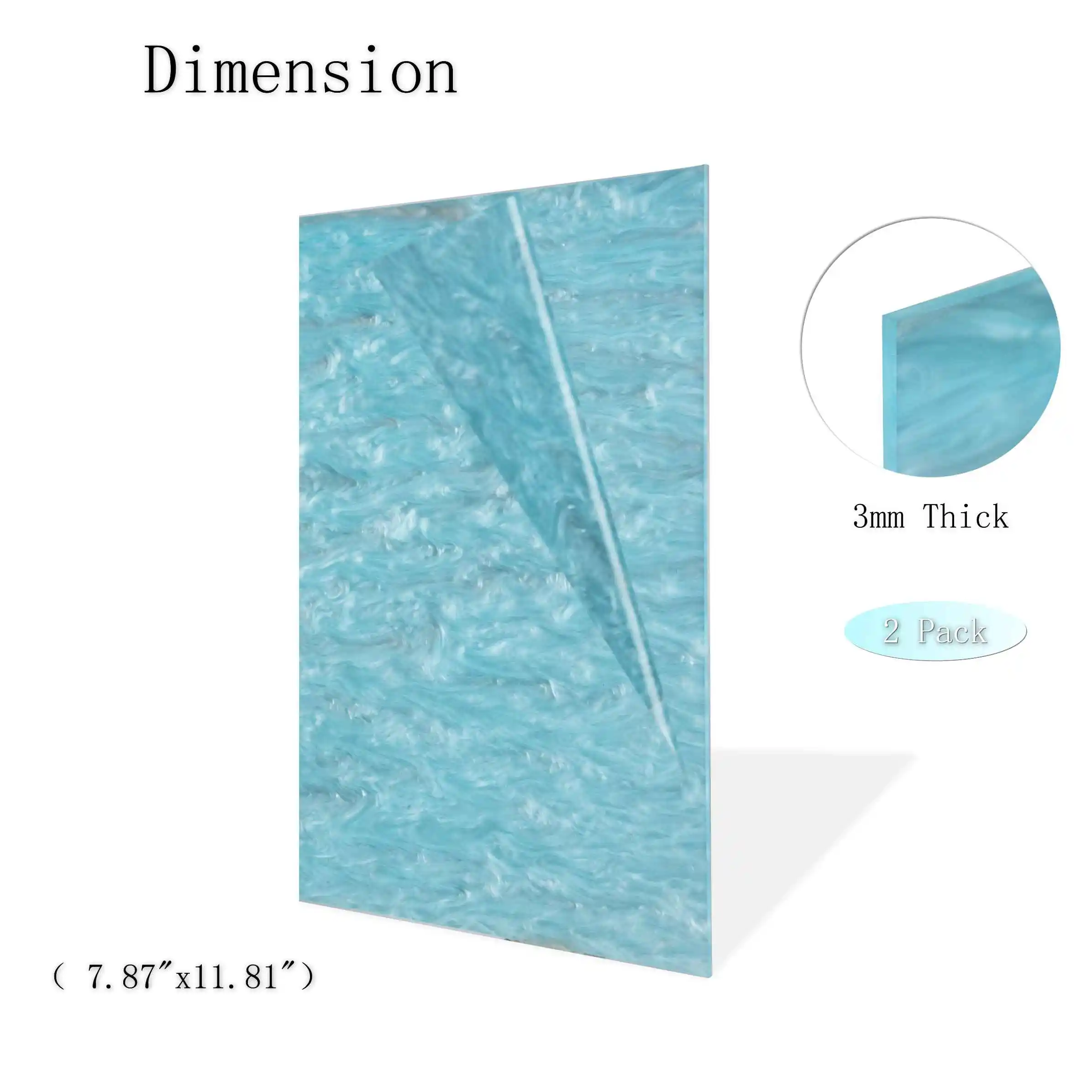 Sky Blue pearl Pattern Cast Acrylic Sheet 3MM Thickness 2 Pieces marble 100% virgin material Friendly and odorless