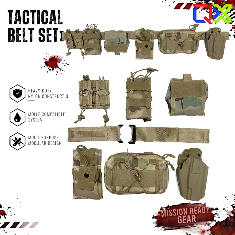 QX Tactical Belt Set Heavy Duty Nylon MOLLE Combat Waistband Multi-Purpose Modular Design Military Training Equipment