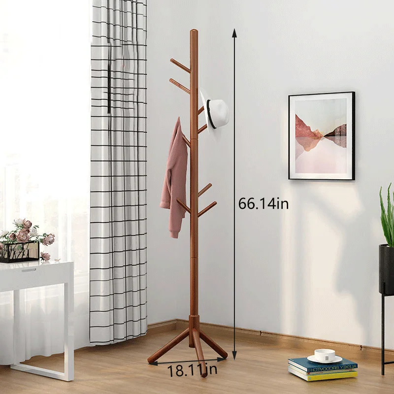Solid Wood Coat Rack, Floor-standing Wardrobe Hanger, Home-use Simple Clothes Drying Stand, Room Bag Hanging Rack image 6