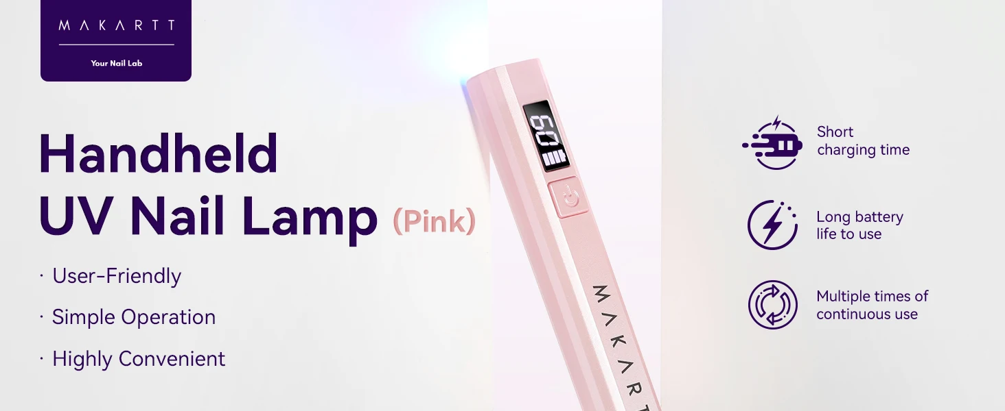 Makartt Handheld UV Light for Gel Nails Portable Mini UV LED Nail Lamp Fast Curing Dryer Rechargeable USB LCD 2 Timers DIY Salon