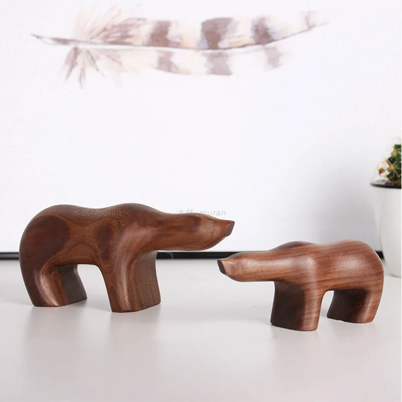 Wooden Crafts Animal Polar Bear Statue Sculpture For Home Room Desk Ornaments Decorative Gifts For People