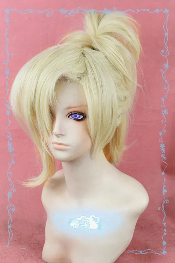 OW Mercy Angela Ziegler jasny Blond Cosplay włosy w koński ogon żaroodporne przebranie na karnawał peruka + darmowa peruka Cap — zdjęcie 2