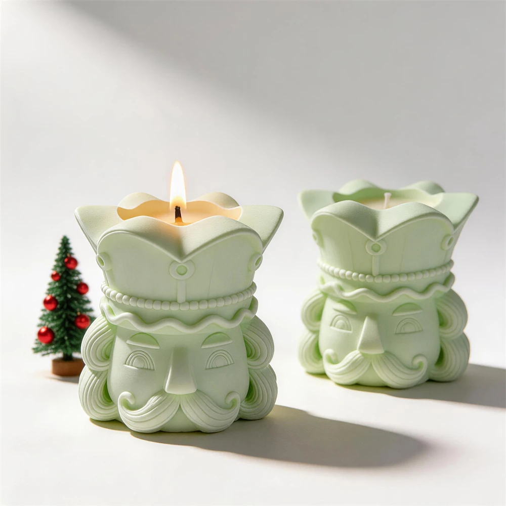 Christmas Nutcracker Statue Candle Silicone Mold Wax Melt Burner Concrete Storage Candle Jar Silicone Mould Christmas Ornament