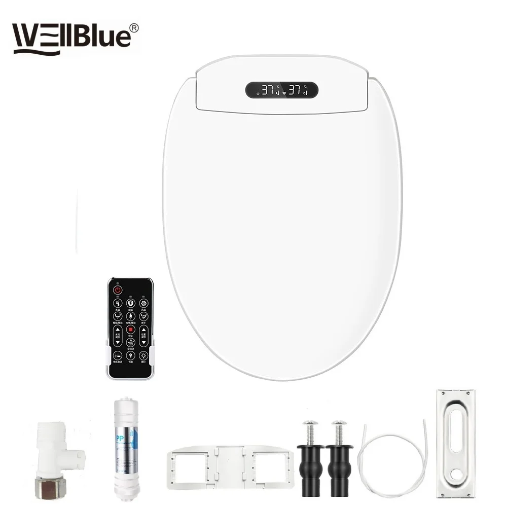 WEllBlue Smart Bidet Toiletbril met Afstandsbediening, Verstelbare Water- & Luchttemperatuur, Constante Verwarming, Universele Pasvorm, Elektrische Toiletbril