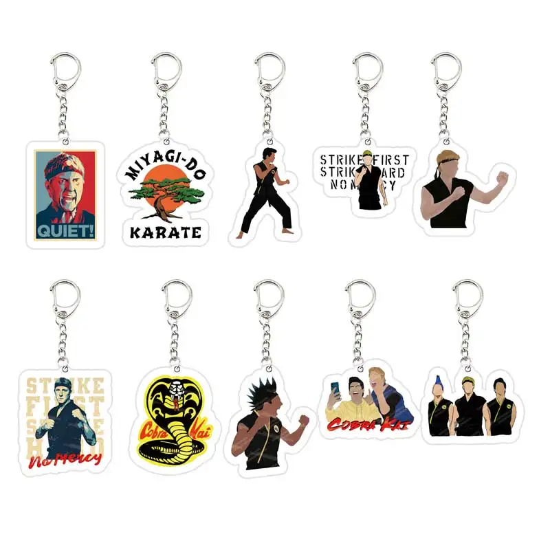 Popular TV Cobra Kai Keychain for Accessories Bag Acrylic Cobra Kai Johnny Daniel Key Chain KeyRing Pendant Chains Fans Gifts