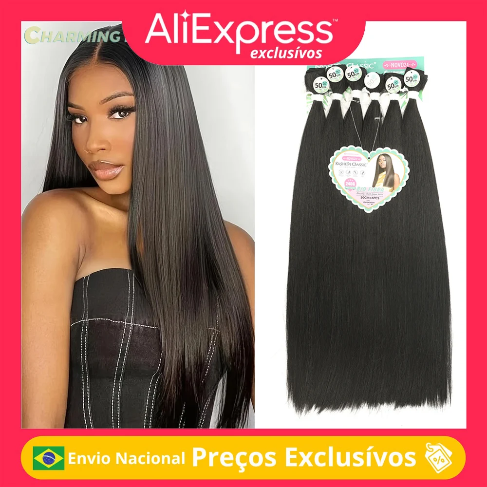 Cabelo Orgânico Lisa Para Entrelace Feminina Extensões Fibra Química Orgânica Alta Qualidade Idêntico ao Humano 240g 50cm 6Pas