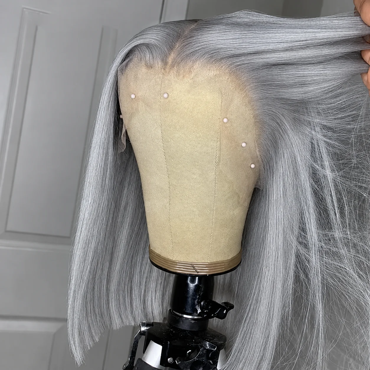 16 inch 200% Density Straight Bob Wig Human Hair 13x4 HD Lace Front Wig Preplucked Sliver Grey Colored Human Hair Wigs For Women