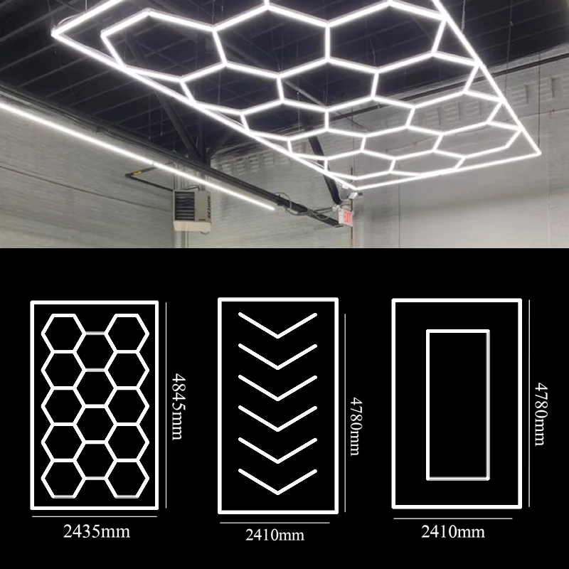 honeycomb led light garage lampadas hexagonais tubo detalhamento automatico iluminacao de teto reparacao do corpo do carro showroom do carro 01