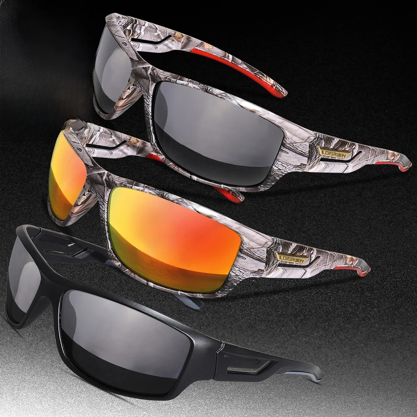 AliExpress NONE 3 Pairs Polarized Fishing Sunglasses Men Camo Military Style UV400 For Cycling Riding, Running, Fishing And Driving
