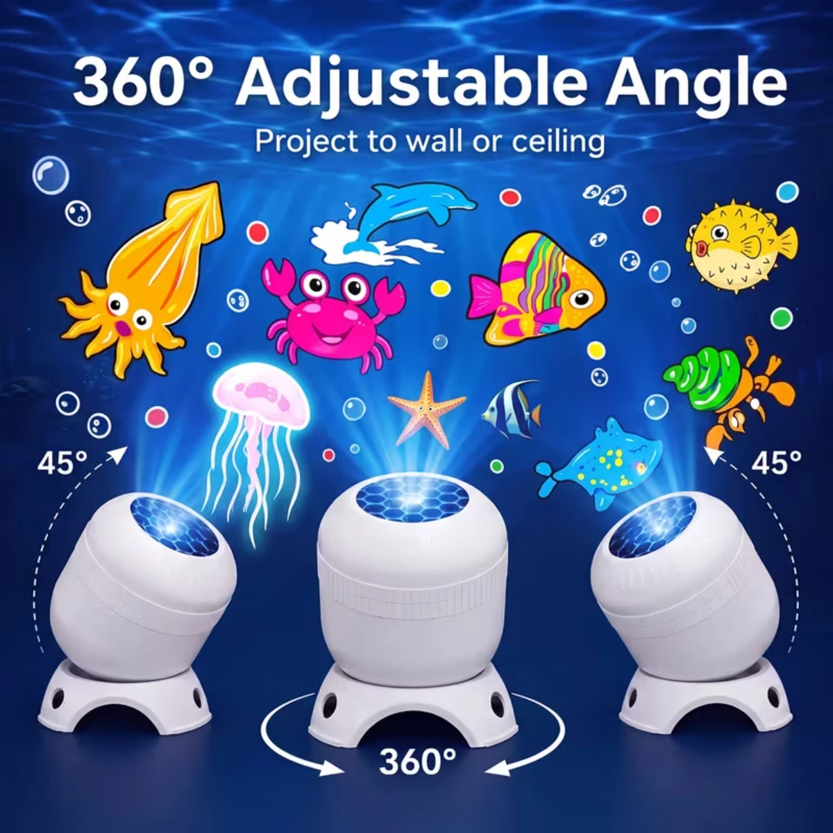 USB Powered LED Starry Ocean Projector Night Light 8 Patterns 360° Rotating Dynamic HD Projector for Bedroom Holiday Decor Gifts
