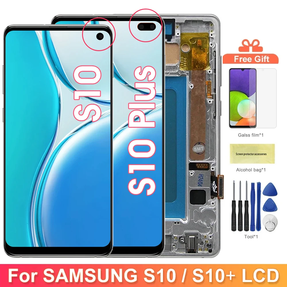 tft S10+ Screen Replacement, for Samsung Galaxy S10 Plus G975F Lcd Display Digital Touch Screen with Frame for Samsung S10 G973F