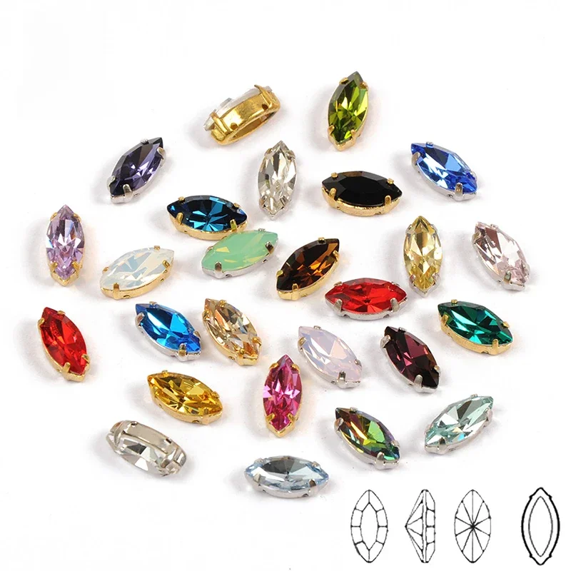 YANRUO 4200 Navette Top Sew On Stones Gold Claw Jewelry Rhinestones AAAAA Sewing Crystals Pointback Crystal Diy Craft For Dress — zdjęcie 2