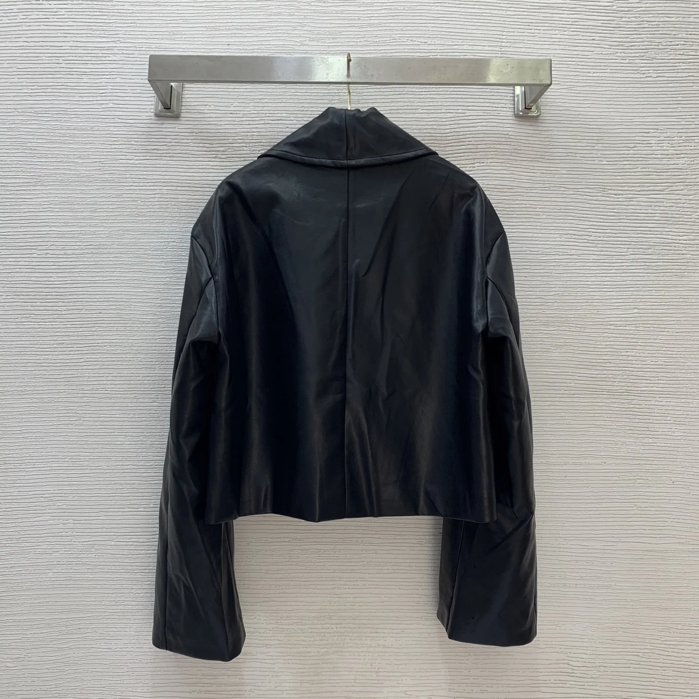 

New Leather Texture Personalized Fashion Big Collar Short Wide Sleeve PU Leather Jacket 81