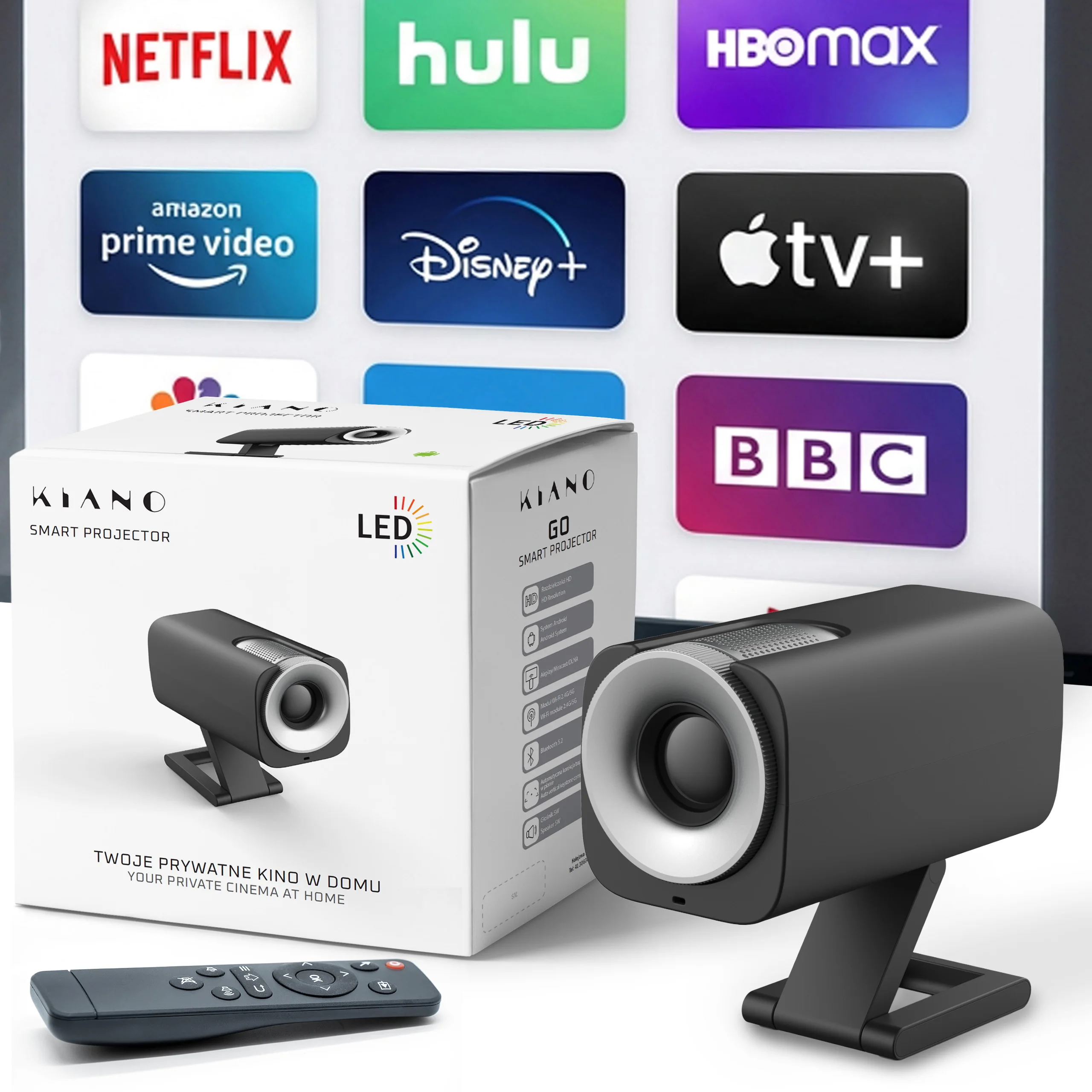 Mini-projector Kiano GO Zwart met ingebouwde 5W speaker, 1280*720P resolutie, 8800 lumen