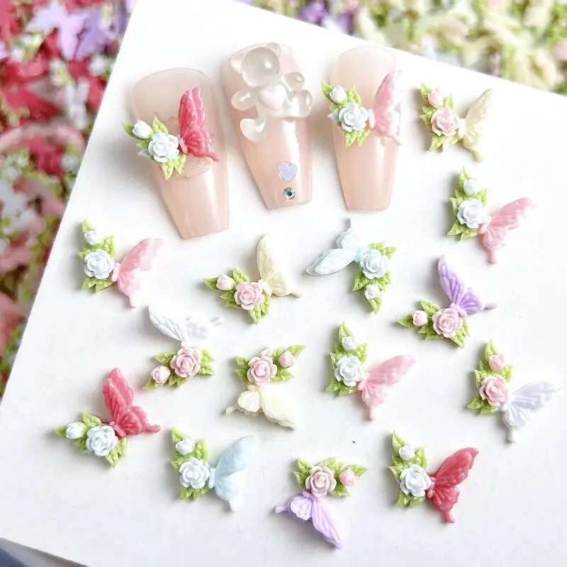 20pcs Random 3D Butterfly & Flower Nail Charms – Glow‑in‑the‑Dark Resin Embellishments for DIY Manicure, Phone Cases, Earrings &