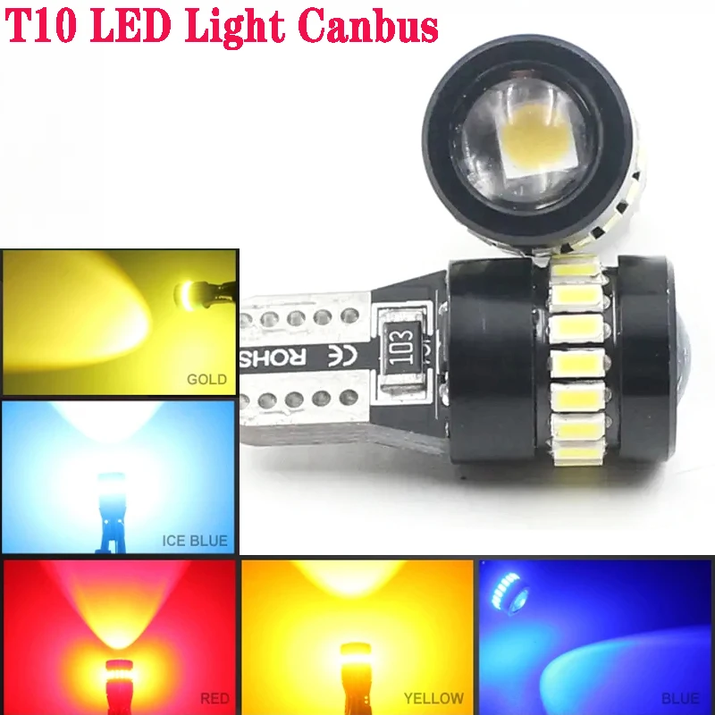 FSTUNING 2pcs W5W T10 Led Light Canbus No Error 12V 5W Super Bright Car Interior Side Light 194 3030 SMD Auto Bulb White Amber