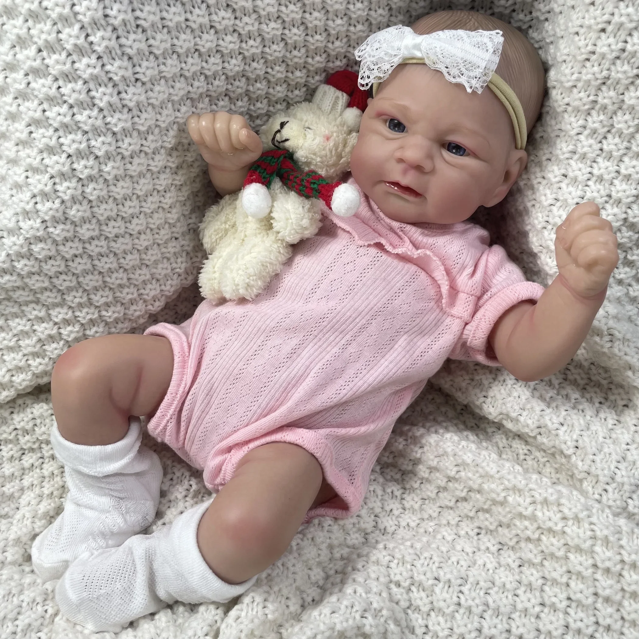 17-calowa malowana lalka Reborn Baby Doll Elijah Realistyczna lalka noworodka Ręcznie malowane włosy 3D Odcień skóry Widoczne żyły Prezent dla dziewczynek — zdjęcie 2