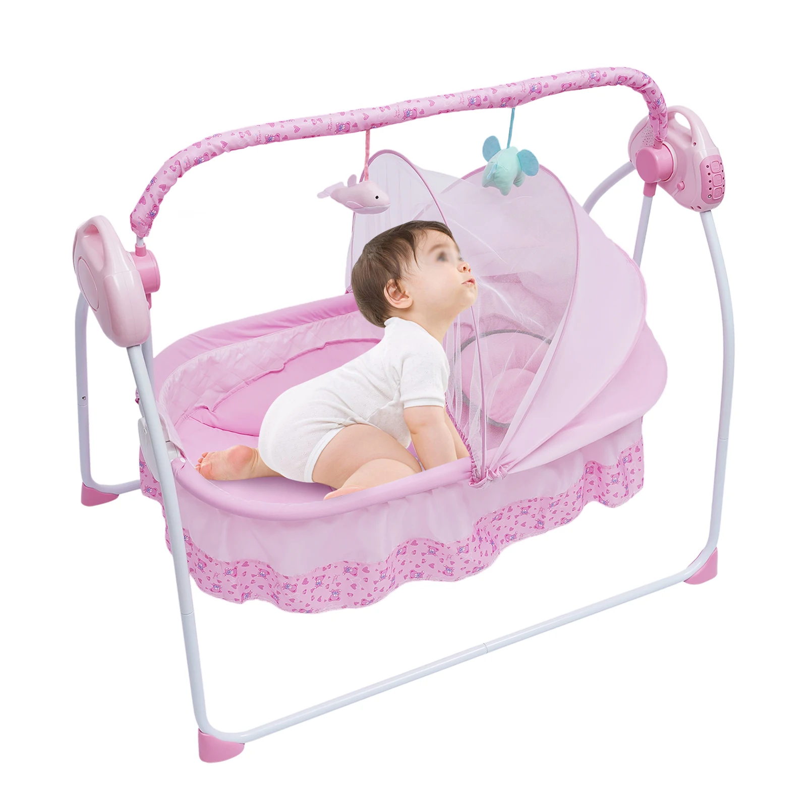 Berceau à bascule électrique pour bébé, balançoire automatique, lit de couchage, Bluetooth, mains libres, pliable et portable, rose, enfant