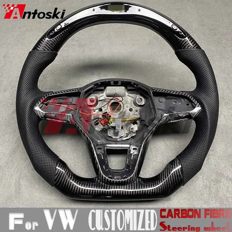 LED customized carbon fiber steering wheel for Volkswagen VW Golf 8 GTI R Line MK8 Jetta GLI ID4 perforated leather sports style