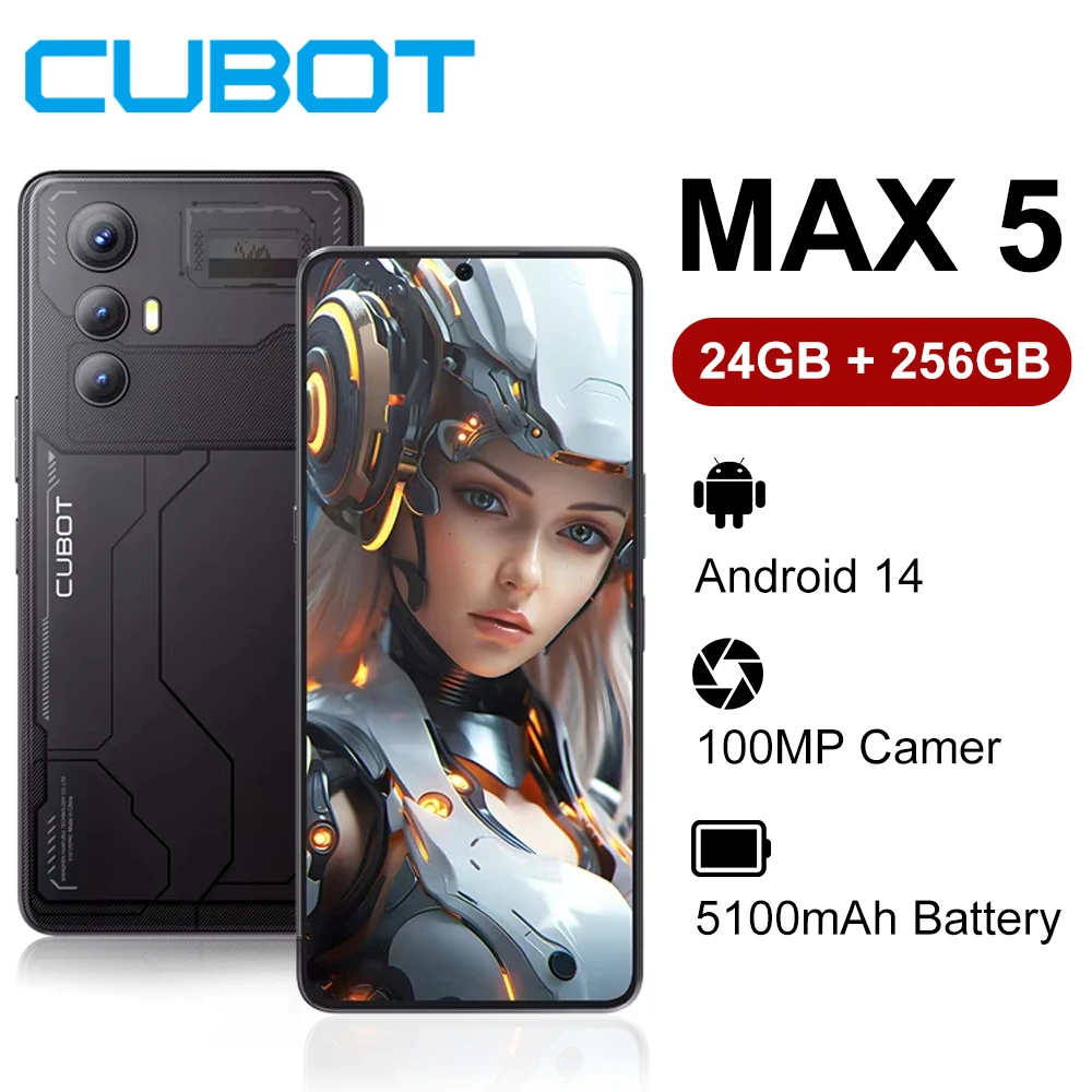 Смартфон CUBOT MAX 5 5G, экран 6,95 дюйма, частота обновления 144 Гц, основная камера 100 МП, функция звонков, ОЗУ 24 ГБ (12+12), ПЗУ 256 ГБ, Android 14 NFC, Dimensity 8200