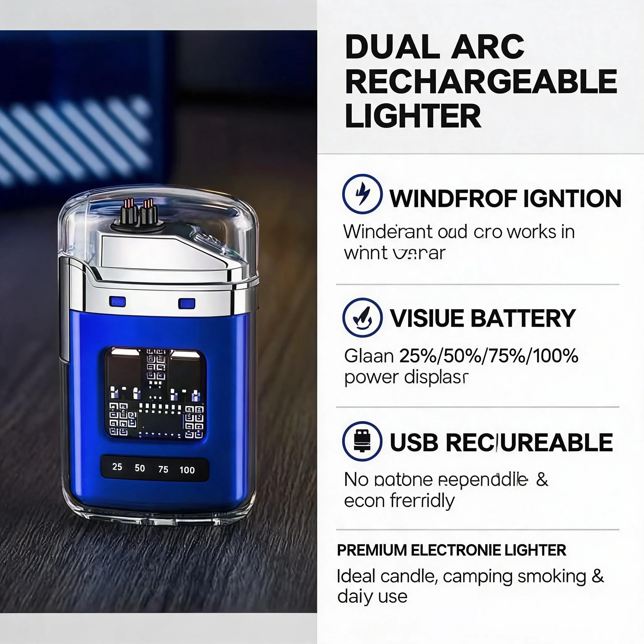 Rechargeable Pulse Arc Lighter Windproof Waterproof Transparent Gradient Shell Cool Electronic Lighter Perfect Gift for Men image 5