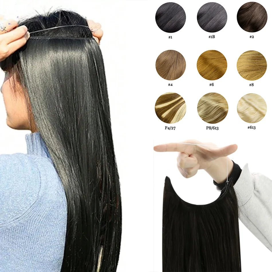 100-human-hair-wire-hair-extensions-fish-line-adjustable-band-one-piece-clip-ins-remy-hair-extension-for-women-chocolate-brown