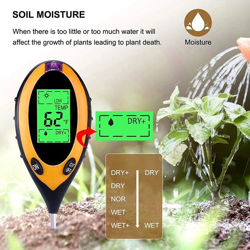 NOYAFA-medidor de PH del suelo 4 en 1, TR-02, humedad/temperatura/probador de PH del suelo, medidor de intensidad solar para plantas de jardinería,