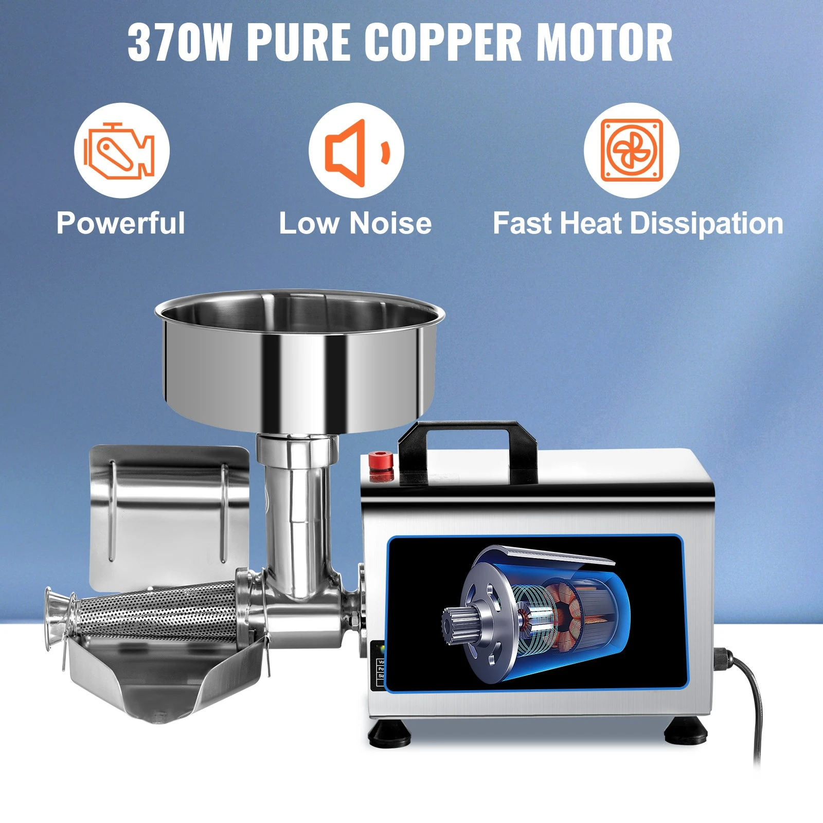 ONEHAPPY Electric Tomato Juicer, 370W High Power Stainless Steel Electric Sauce Juicer, 90-160kg/h