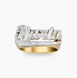 Designed Custom Name Stereo Ring Stainless Steel Personalized 3D Band Bottom Two Tone Men's Accessories Best Father's Day Gift