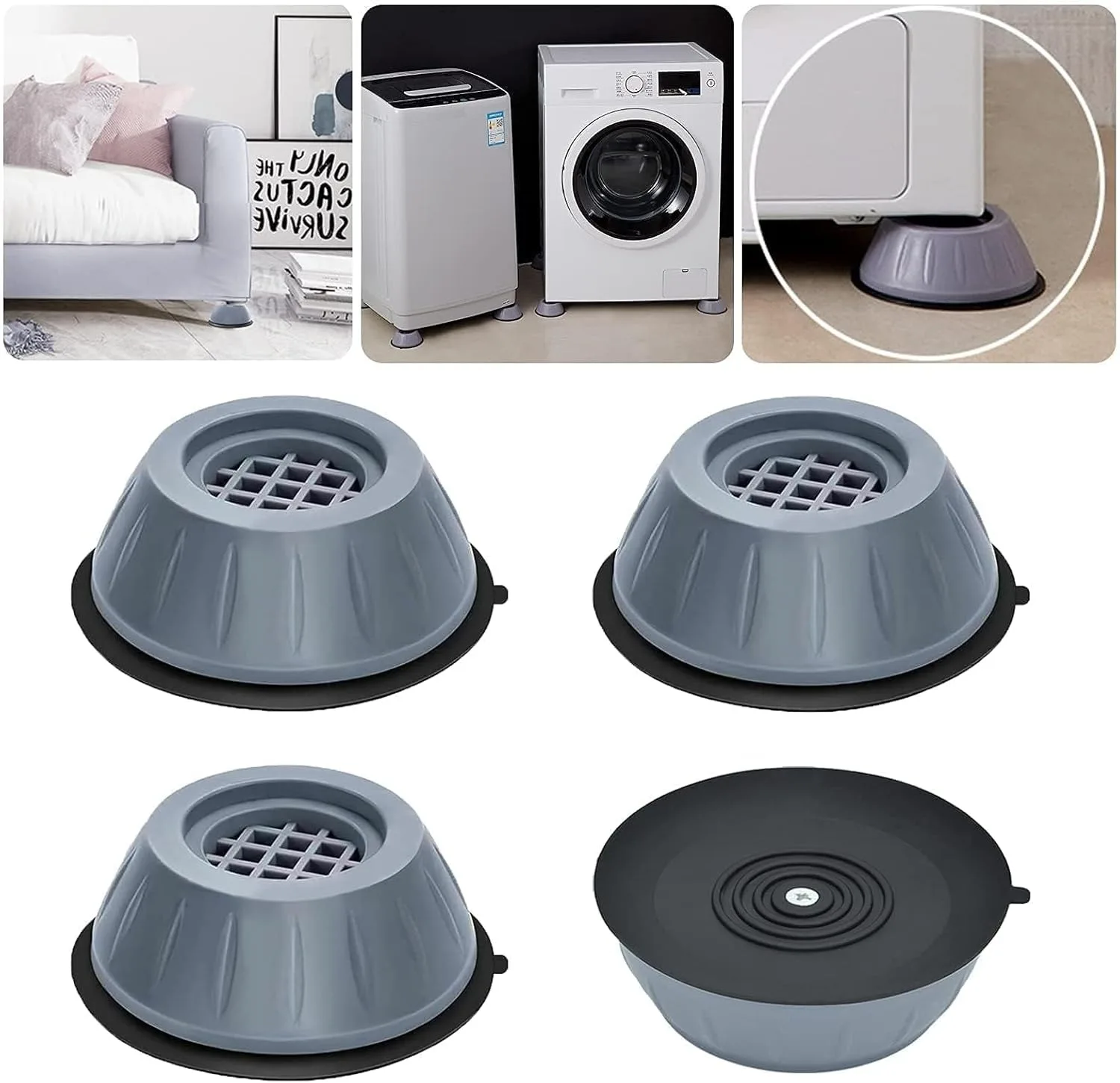 4Pcs Anti Vibration Pads for Washing Machine and Dryer Shock, Stops Washer Dryer Moving, Prevents Noise, Vibration Transfer, Antivibration Stabilizer Support Feet