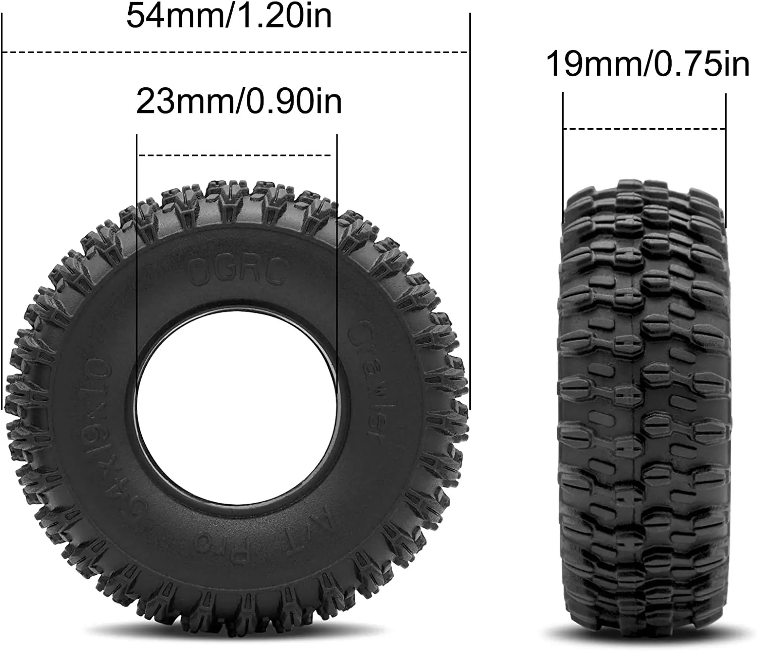 OGRC 1.0 Crawler Tires Super Soft with Dual Stage Foam 1.0 RC Tires for SCX24 Gladiator Bronco C10 JLU DB B17 FCX24 - A/T Pro
