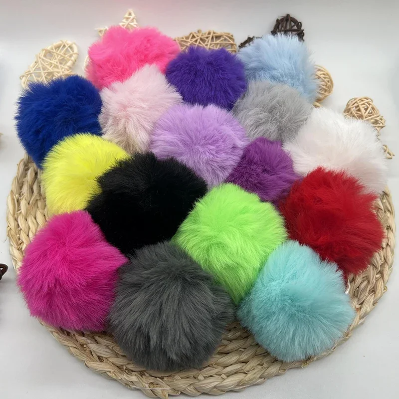 Porte-clés pompon boule en fausse fourrure de lapin, boule moelleuse, multicolore, vente en gros, 8cm