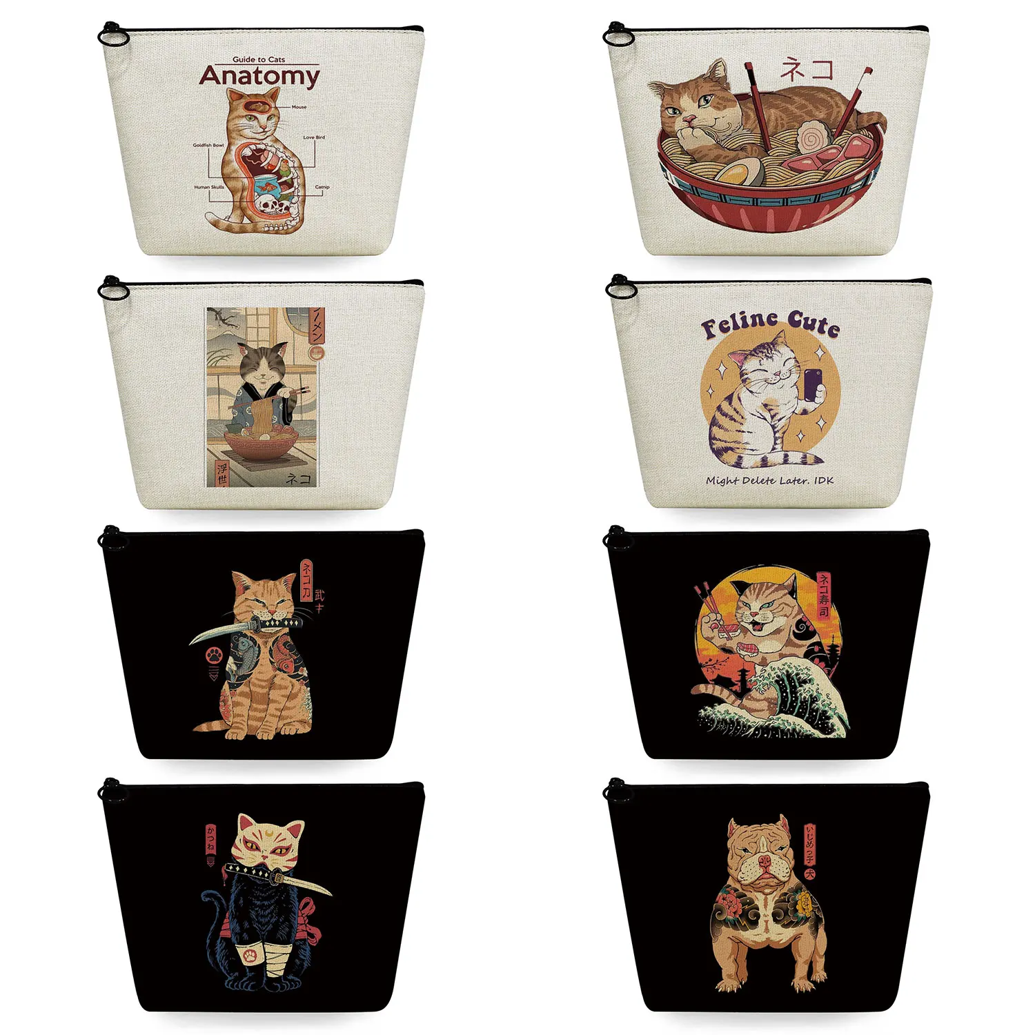 Travel Toiletry Bag Women Cosmetic Bag Heat Transfer Casual Cartoon Warrior Cat Print Japanese Style Animation Animal Makeup Bag